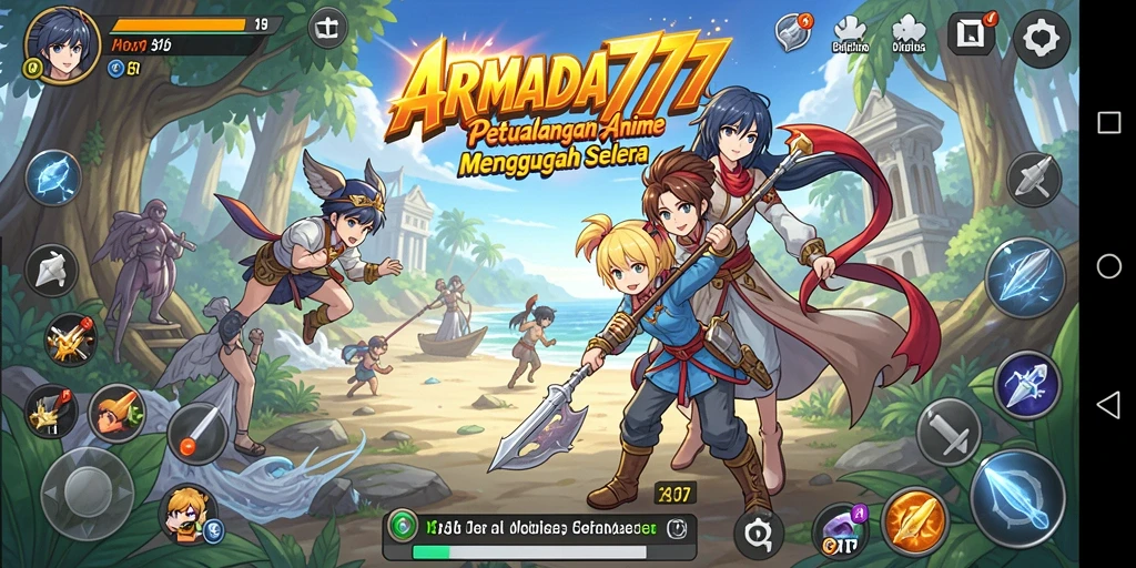 Tampilan gameplay yang menampilkan karakter anime yang dinamis.