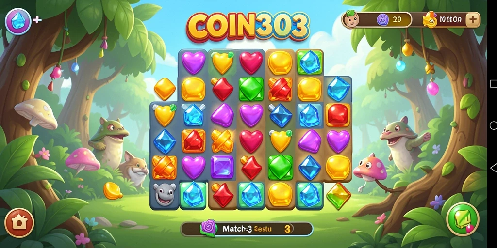 Tampilan menarik gameplay Match-3 di COIN303.